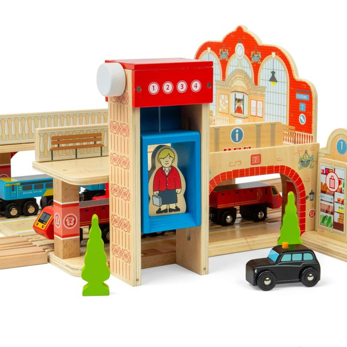 Wielki Dworzec Centralny z windą dodatek do kolejki drewnianej Bigjigs Rail