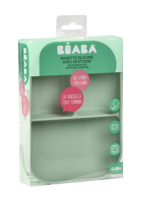 Talerzyk trójdzielny dla dziecka silikonowy z przyssawką Sage green Beaba