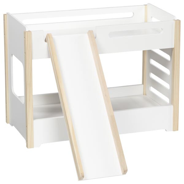 Drewniane łóżeczko piętrowe ze zjeżdżalnią dla lalek Goki