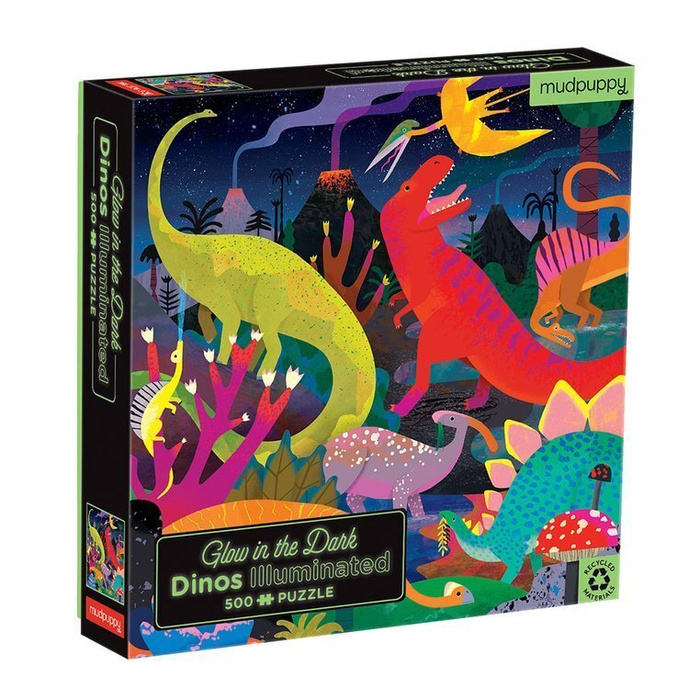 Puzzle rodzinne świecące w ciemności Dinozaury 500 elementów Mudpuppy