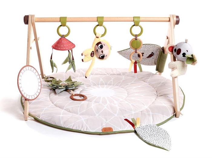 Tiny Love Mata dla niemowląt z drewnianym stojakiem i sensorycznymi zabawkami Boho Chic