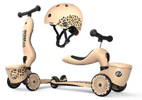 SCOOTANDRIDE Kask + Highwaykick1 2w1 jeździk i hulajnoga z zamykanym schowkiem Zestaw Leopard