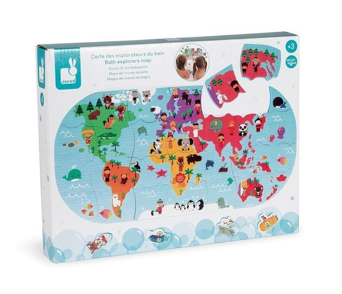 Puzzle do kąpieli Mapa świata 28 elementów 3+, Janod