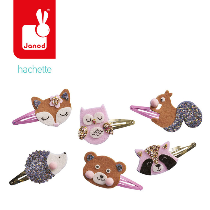 Zestaw kreatywny dla dzieci do tworzenia biżuterii brokatowe spinki do włosów Leśne zwierzątka Janod
