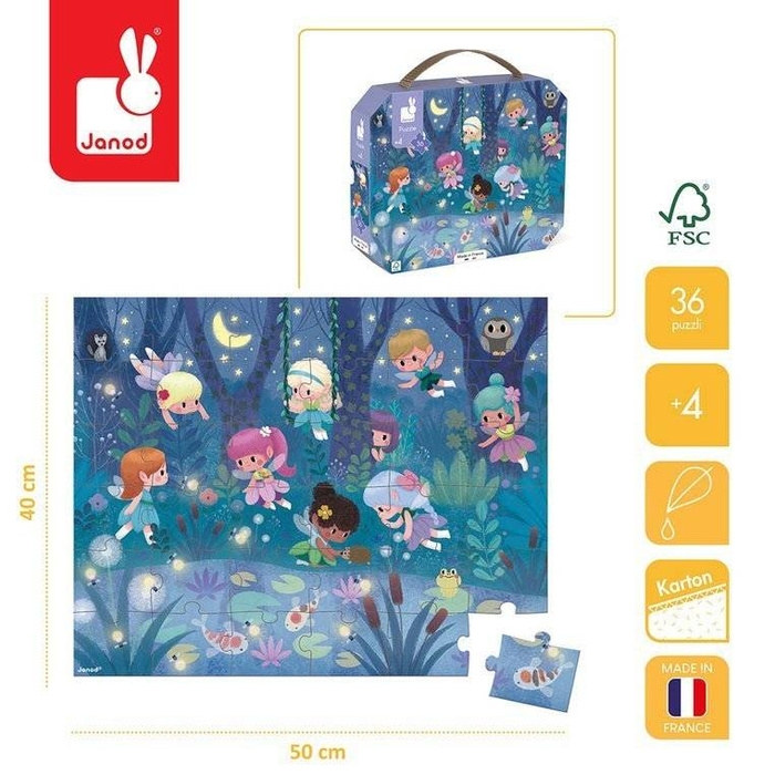 Puzzle dla dzieci w walizce Wróżki i lilie wodne 36 elementów Janod 