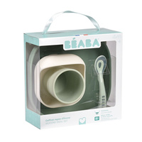 Komplet naczyń z silikonu z przyssawką Sage Green Beaba