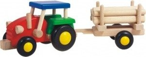 Drewniany traktor z przyczepą Bajo
