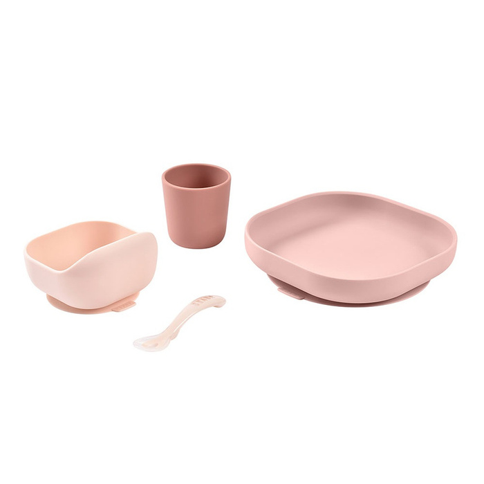 Beaba Komplet naczyń z silikonu pink