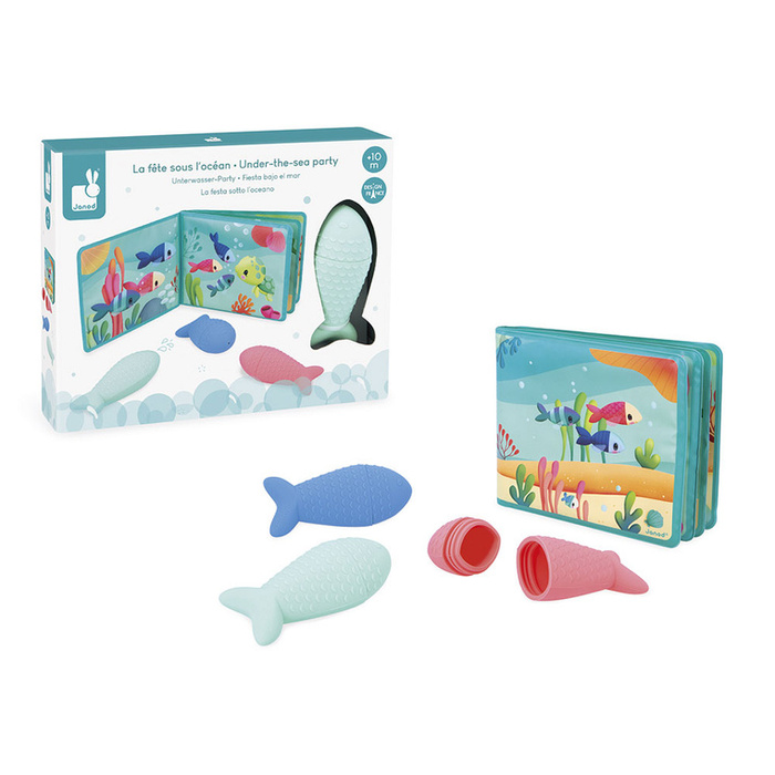 Książeczka dla dzieci do kąpieli z psikawkami Przyjęcia nad wodą Janod