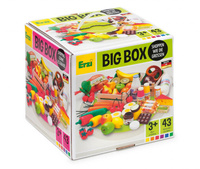 Zestaw XXL drewnianych artykułów spożywczych do zabawy w kuchnię restaurację sklep 43 elementy Big Box  Erzi 