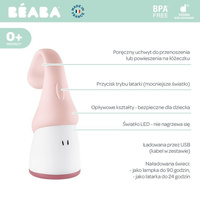 Przenośna lampka nocna LED z latarką Pixie 90h świecenia Pink Beaba