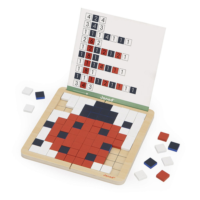 Drewniana układanka mozaika piksele symetria i kodowanie 4w1 Janod