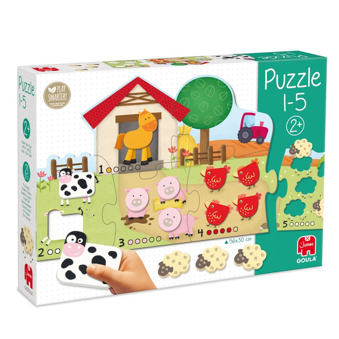 Drewniane puzzle dla dzieci Zwierzęta i nauka liczenia 1-5 Goula