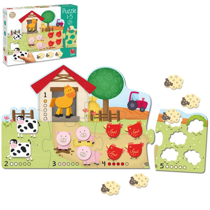 Drewniane puzzle dla dzieci Zwierzęta i nauka liczenia 1-5 Goula