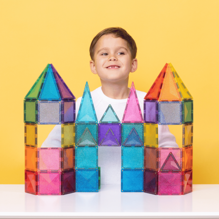 Klocki magnetyczne dla dzieci brokatowe Glitter Castle Pack 48 el Connetix