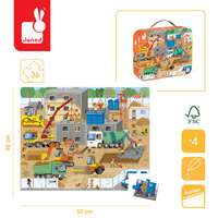 Puzzle dla dzieci w walizce Plac budowy 36 elementów Janod 