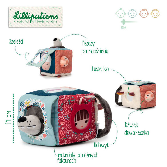 Wielofunkcyjna kostka dźwiękowa angażująca zmysły Wilk Louis 9 m+ Lilliputiens