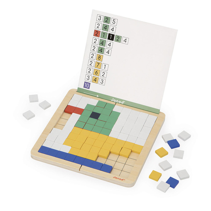 Drewniana układanka mozaika piksele symetria i kodowanie 4w1 Janod