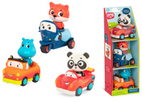 Zestaw 3 miękkich mini samochodzików sensorycznych światło i dźwięk Light Up Cars B.toys