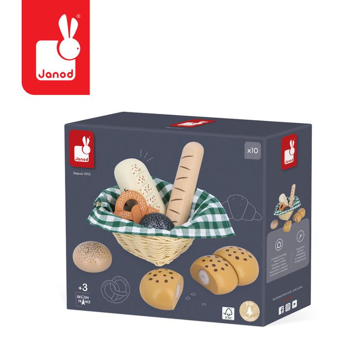 Zabawkowe jedzenie drewniane pieczywo w koszyku Shiny Grandma Janod
