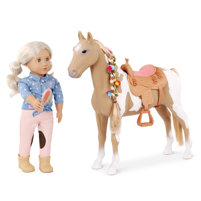 Duży Koń dla lalki Palomino z akcesoriami do czesania i stylizacji 50cm Our Generation