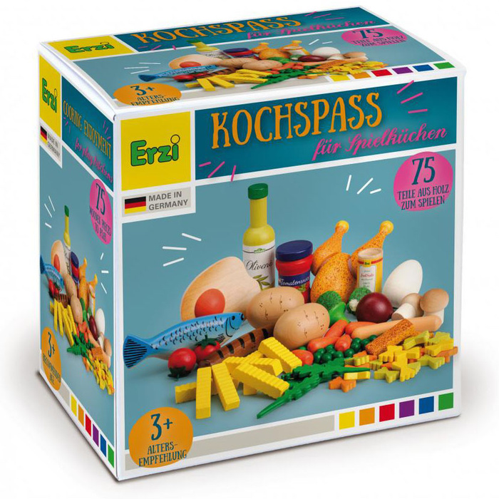 Zabawa w gotowanie drewniany zestaw do zabawy w kuchnię 75 elementów Erzi