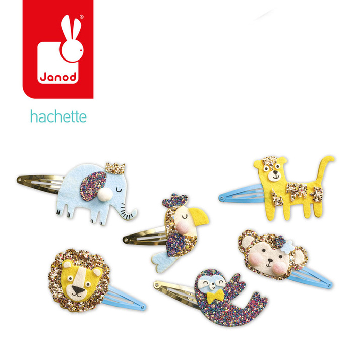 Zestaw kreatywny dla dzieci do tworzenia biżuterii Brokatowe spinki do włosów Egzotyczne zwierzęta Janod