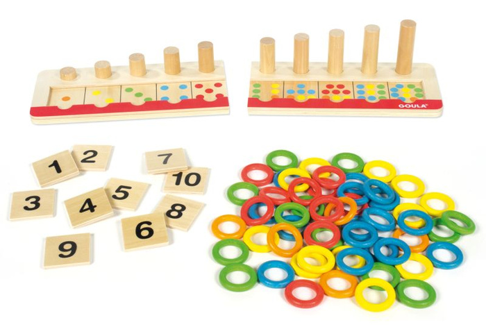 Drewniany sorter na palikach Nauka liczenia i kolorów dla dzieci Goula