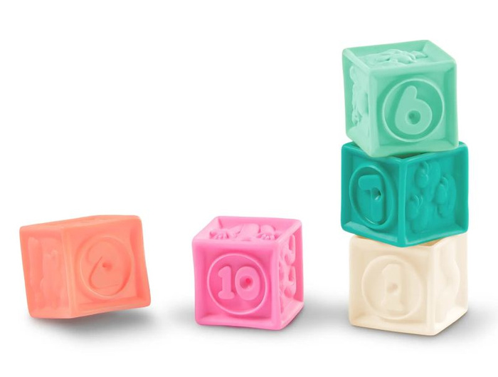 Miękkie kubeczki i klocki sensoryczne 2w1 dla dzieci Stackin’ Squishies B.Toys