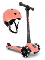 SCOOTANDRIDE Kask + Highwaykick 3 LED hulajnoga składana ze świecącymi kółkami 3+ Zestaw Peach