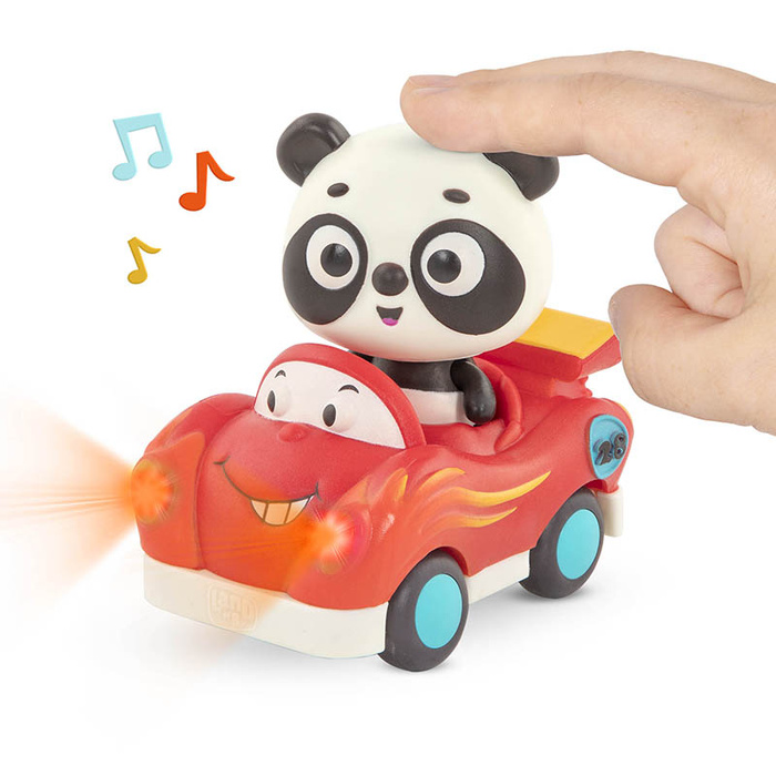 Zestaw 3 miękkich mini samochodzików sensorycznych światło i dźwięk Light Up Cars B.toys