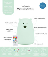 Lampka nocna dla dzieci Duży Miś z pilotem jasna mięta Rabbit & Friends