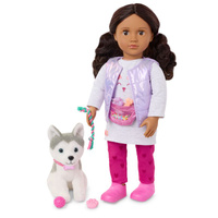 Lalka dla dzieci ESTELLA 46cm z pieskiem Husky i akcesoriami Our Generation