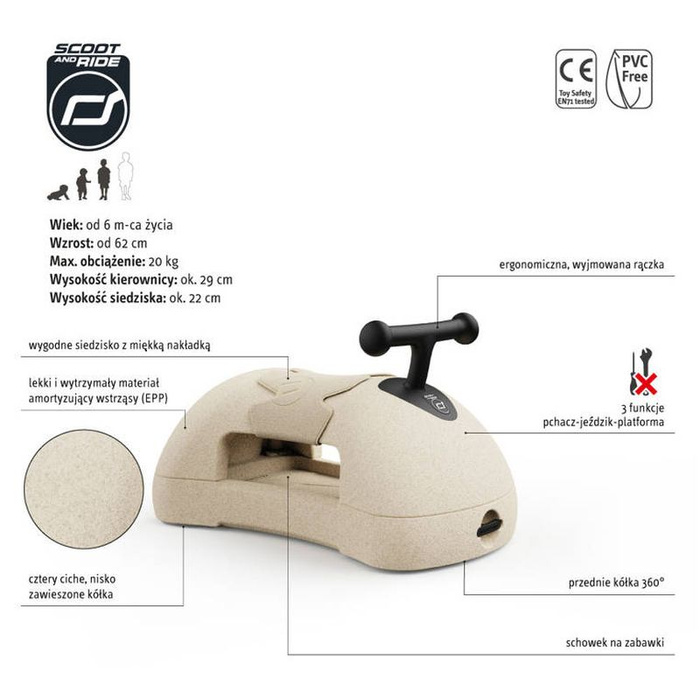 Scootandride My First jeździk pchacz dla dzieci 3w1 6 m+ Sand piaskowy