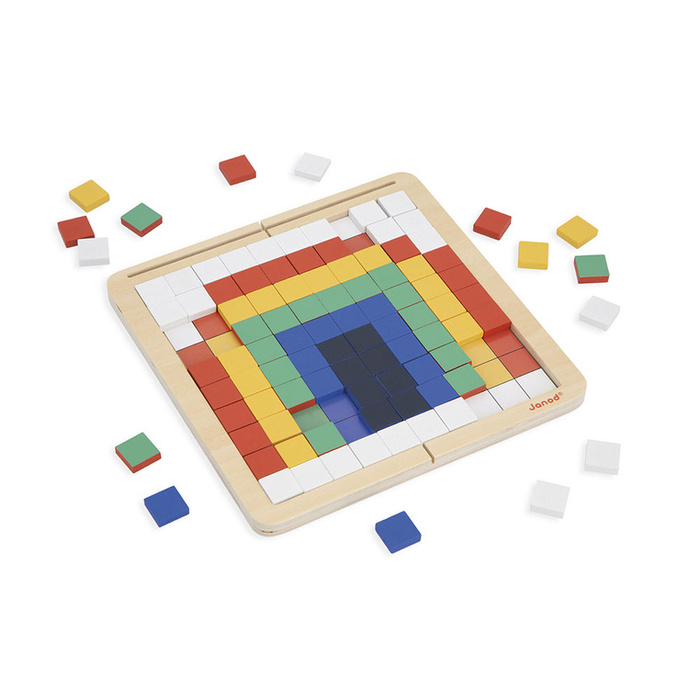 Drewniana układanka mozaika piksele symetria i kodowanie 4w1 Janod