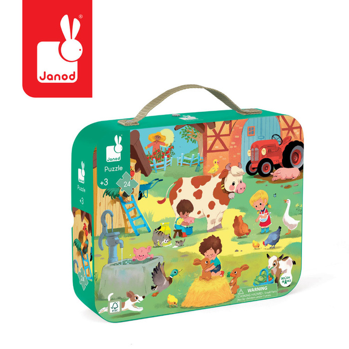 Puzzle dla dzieci w walizce Dzień na farmie 24 elementy Janod