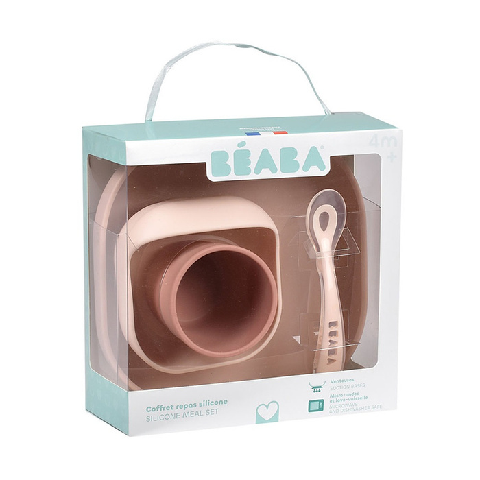 Beaba Komplet naczyń z silikonu pink