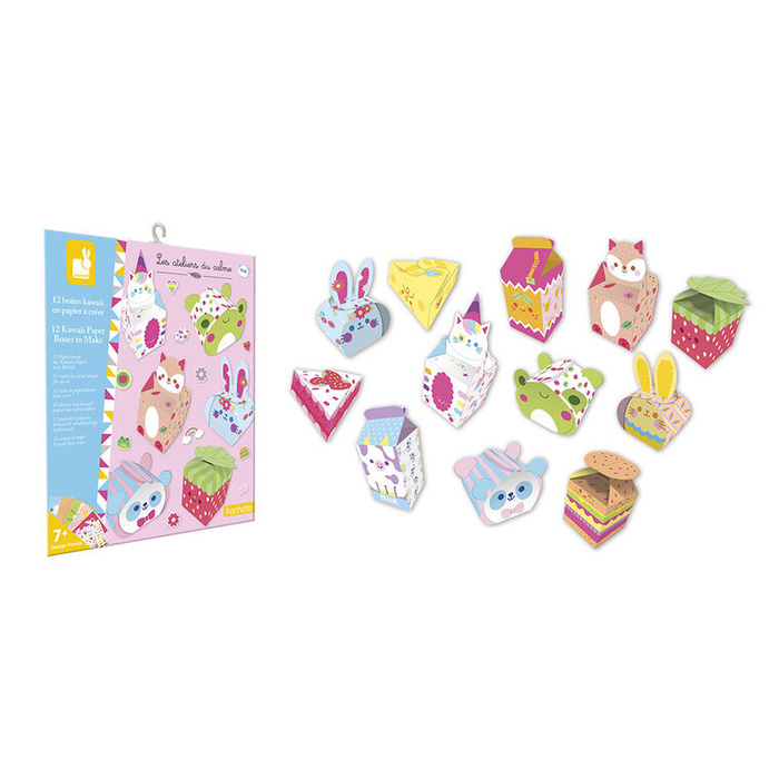 Zestaw kreatywny dla dzieci 12 pudełek z papieru kawaii do samodzielnego wykonania Janod