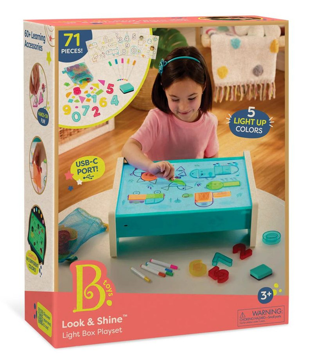 Edukacyjny podświetlany stolik do rysowania dla dziecka 71 elementów Look & Shine B.Toys