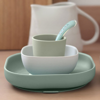 Komplet naczyń z silikonu z przyssawką Sage Green Beaba