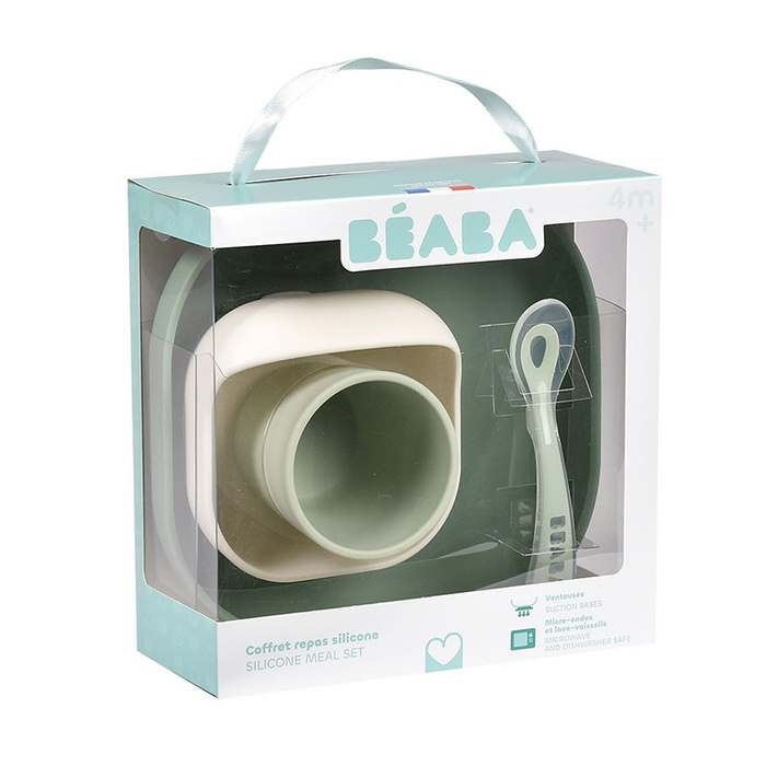 Komplet naczyń z silikonu z przyssawką Sage Green Beaba