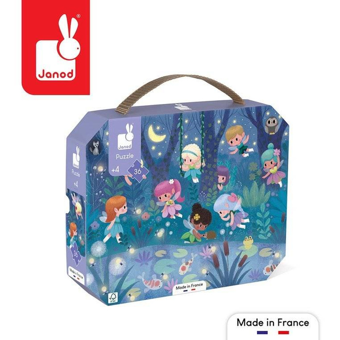 Puzzle dla dzieci w walizce Wróżki i lilie wodne 36 elementów Janod 