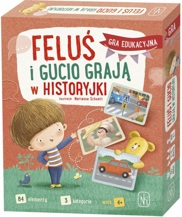 Feluś i Gucio grają w historyjki Nasza Księgarnia gra językowa dla dzieci