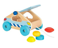 Wózek sorter z drewnianymi klockami do ciągnięcia Blue car Goki