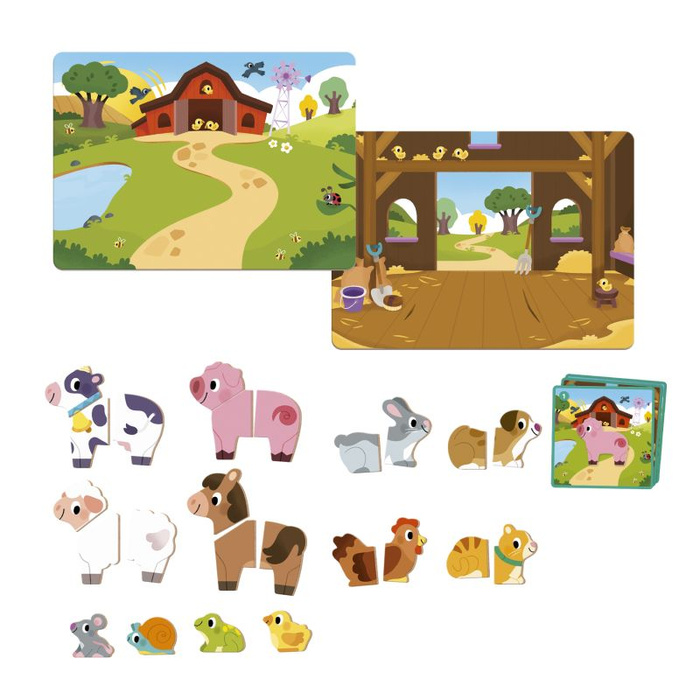 Układanka magnetyczna Farma 12 drewnianych figurek zwierząt Goula