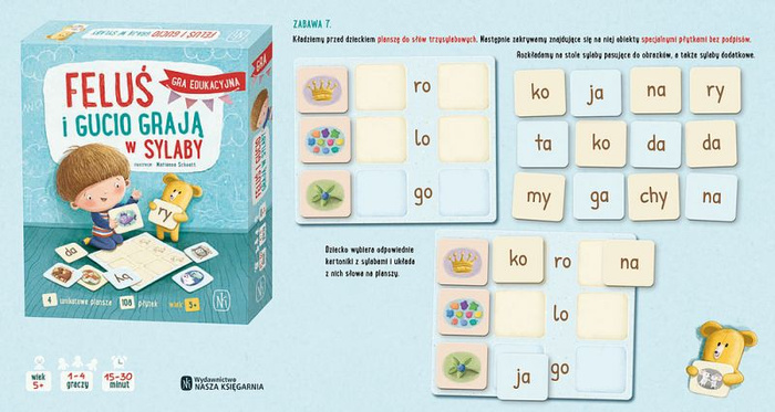 Feluś i Gucio grają w sylaby Nasza Księgarnia gra językowa dla dzieci