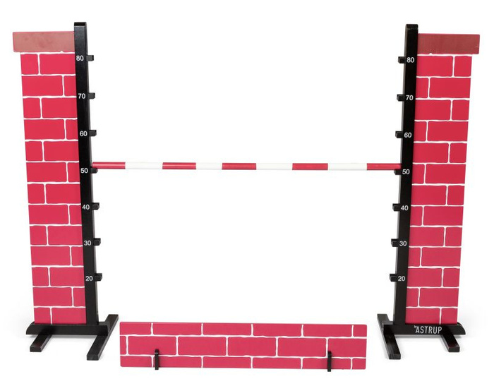 Koń na kiju brązowy i przeszkoda mur Zestaw do Hobby Horse do zabawy w domu i plenerze Astrup