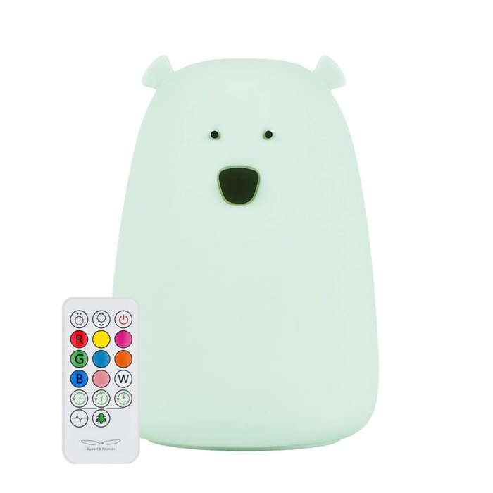 Lampka nocna dla dzieci Duży Miś z pilotem jasna mięta Rabbit & Friends