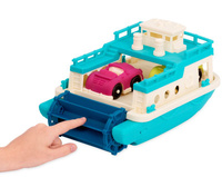 Prom z opuszczaną klapą pokładu oraz nakręcaną śrubą napędową w zestawie z 2 autkami B.toys