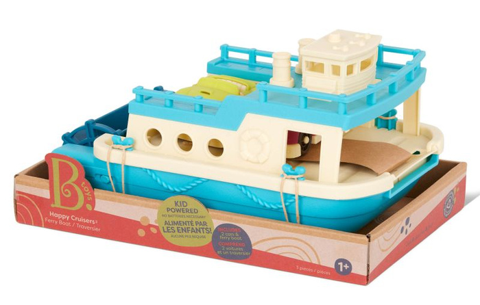 Prom z opuszczaną klapą pokładu oraz nakręcaną śrubą napędową w zestawie z 2 autkami B.toys